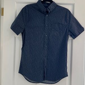Ben Sherman Dark Blue Floral Short Sleeve Button Down Shirt, Stretch, Size S